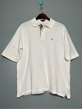 Burberry London Vintage White Polo Shirt Cotton Preppy Y2K 2000s Men’s Size M